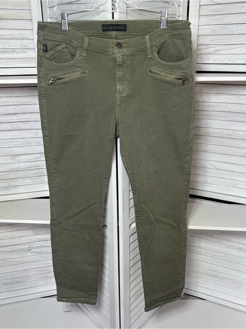 Rock & Republic Kashmiere Olive Green Skinny Jeans 16